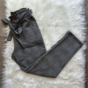 Ambiance Grey Paperbag Waist Belt Straight Tapered Pants Trousers